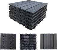 🏞️ abba patio 12.4x12.4 inch outdoor interlocking floor decking tiles, pack of 6, dark grey with four slat design logo