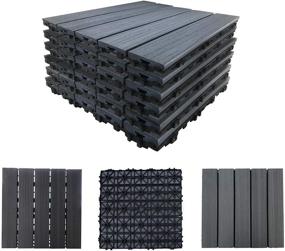 img 4 attached to 🏞️ Abba Patio 12.4x12.4 Inch Outdoor Interlocking Floor Decking Tiles, Pack of 6, Dark Grey with Four Slat Design