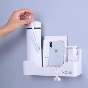 img 4 attached to 📱 Wall Mounted Bedside Shelf Organizer for Cell Phones, Reading Glasses, Remote Control, Earphones - Perfect for Home, Office, Dorm - Small Plastic Adhesive Caddy Storage Shelf (Box Type)