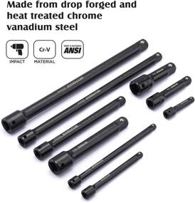 img 2 attached to 🔧 MIXPOWER 9-Piece Socket Extension Bar Set, 1/4", 3/8", and 1/2" Drive, Premium Chrome Vanadium Steel with Black Phosphate Finish, Engineered for Impact Drivers