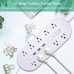 img 3 attached to 2-х вилочная розетка с 10 розетками переменного тока и USB-портами - белый, прочный удлинительный шнур - идеальная зарядная станция для домашнего офиса.