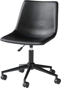 img 4 attached to Black Faux Leather Adjustable Swivel Bucket Seat Home Office Desk Chair by Signature Design