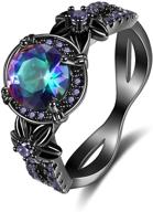 women's tsnamer gothic black rings: mystic rainbow topaz & created amethyst flower gothic wedding engagement ring (size 6-11) logo