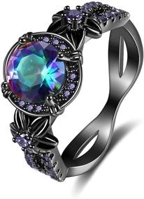 img 4 attached to Women's Tsnamer Gothic Black Rings: Mystic Rainbow Topaz & Created Amethyst Flower Gothic Wedding Engagement Ring (Size 6-11)