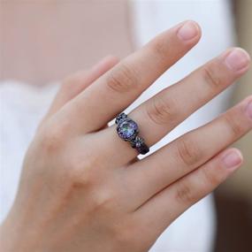 img 1 attached to Women's Tsnamer Gothic Black Rings: Mystic Rainbow Topaz & Created Amethyst Flower Gothic Wedding Engagement Ring (Size 6-11)