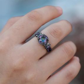 img 3 attached to Women's Tsnamer Gothic Black Rings: Mystic Rainbow Topaz & Created Amethyst Flower Gothic Wedding Engagement Ring (Size 6-11)