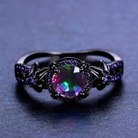 img 2 attached to Women's Tsnamer Gothic Black Rings: Mystic Rainbow Topaz & Created Amethyst Flower Gothic Wedding Engagement Ring (Size 6-11)