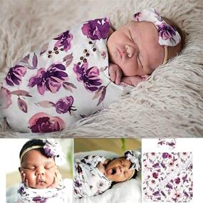 img 2 attached to 🎀 Adorable Purple Floral Print Swaddle Blanket & Headband Set - Perfect Baby Shower Gift for Newborn Girls!