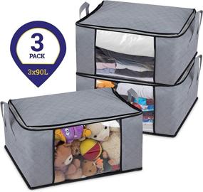 img 2 attached to 🛍️ Regal Bazaar Clothes Storage Bag: Extra-Large Capacity Organizer Bins with Sturdy Handles and Dual Zippers - Set of 3 Gray Bags (3x90L)