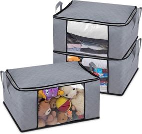 img 4 attached to 🛍️ Regal Bazaar Clothes Storage Bag: Extra-Large Capacity Organizer Bins with Sturdy Handles and Dual Zippers - Set of 3 Gray Bags (3x90L)