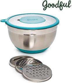 img 3 attached to 🥣 Goodful Stainless Steel Mixing Bowl with Non-Slip Bottom, Lid, and 3 Interchangeable Grater Inserts: A Versatile 5 Quart Prep Bowl in Teal