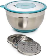 🥣 goodful stainless steel mixing bowl with non-slip bottom, lid, and 3 interchangeable grater inserts: a versatile 5 quart prep bowl in teal logo