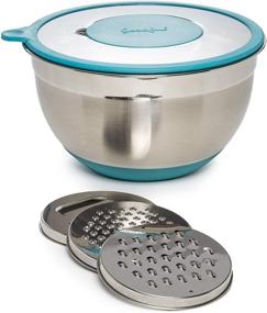 img 4 attached to 🥣 Goodful Stainless Steel Mixing Bowl with Non-Slip Bottom, Lid, and 3 Interchangeable Grater Inserts: A Versatile 5 Quart Prep Bowl in Teal