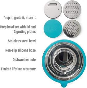 img 2 attached to 🥣 Goodful Stainless Steel Mixing Bowl with Non-Slip Bottom, Lid, and 3 Interchangeable Grater Inserts: A Versatile 5 Quart Prep Bowl in Teal