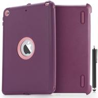 aicase ipad 9.7 case 2018/2017: heavy duty, waterproof & shockproof with stylus - purple logo