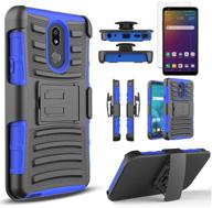 lg stylo 5 case with tempered glass screen protector - circlemalls blue shockproof armor phone case with kickstand and belt clip holster [not fit stylo 6] logo