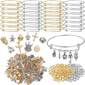 img 4 attached to 🔮 Complete Tibetan Antique Charms Kit with Metal Gold and Silver Charms, Expandable Bangle Bracelets, and Open Jump Rings - 380 Pieces