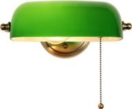 💡 adjustable wall light with pull chain switch: newrays green glass bankers lamp shade, hardwired sconce fixture for bedroom логотип