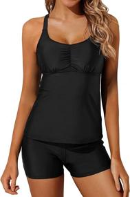 img 4 attached to 👙 Holipick Women's Athletic Tankini Swimsuits - Modest Tankini Tops with Boy Shorts for Tummy Control - Two Piece Bathing Suits