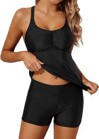 img 3 attached to 👙 Holipick Women's Athletic Tankini Swimsuits - Modest Tankini Tops with Boy Shorts for Tummy Control - Two Piece Bathing Suits