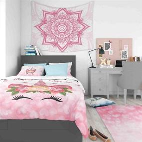 img 1 attached to Colorful Unicorn Comforter Bedding Sets Twin Size for Girls - 3 Piece Pink Glittery Tropical Floral Horn Unicorn Lashes Print Bedroom Quilt Sets Decor