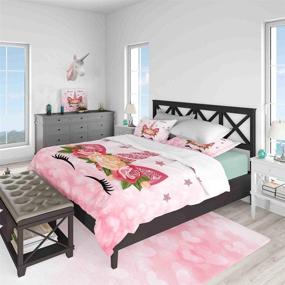 img 2 attached to Colorful Unicorn Comforter Bedding Sets Twin Size for Girls - 3 Piece Pink Glittery Tropical Floral Horn Unicorn Lashes Print Bedroom Quilt Sets Decor