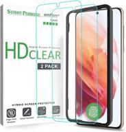 📱 amfilm 2-pack screen protector for samsung galaxy s21 5g 6.2 inch (2021) - fingerprint id compatible, hd clear, scratch resistant hybrid, case friendly - easy installation tray included logo