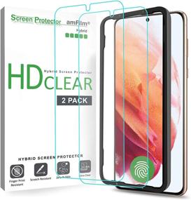 img 4 attached to 📱 amFilm 2-Pack Screen Protector for Samsung Galaxy S21 5G 6.2 inch (2021) - Fingerprint ID Compatible, HD Clear, Scratch Resistant Hybrid, Case Friendly - Easy Installation Tray Included