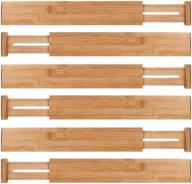 ecozoi bamboo expandable kitchen drawer organizer dividers, 6-piece spring adjustable in-drawer organizer separators with anti-scratch foam edges - ideal for bedroom, bathroom, office, dresser логотип