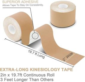 img 3 attached to Laneco Kinesiology Tape(19.7ft Uncut Per Roll, 4 Pack), Latex Free Physio Tape, Water Resistant Sports Tape for Knees, Ankles, Shoulder - Beige, 19.7 ft