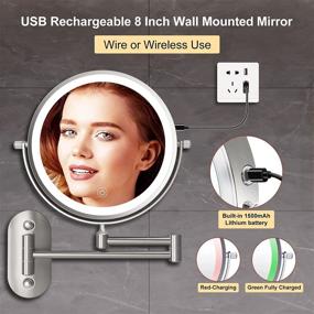 img 3 attached to 💡 Ultimate Rechargeable LED Lighted Makeup Mirror: Wall Mounted Double Sided 10X Magnification Vanity Mirror with 3 Colors Mode Settings, Touch Sensor Dimming, 360 Degree Rotation, and Nickel Finish