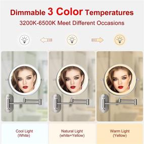 img 2 attached to 💡 Ultimate Rechargeable LED Lighted Makeup Mirror: Wall Mounted Double Sided 10X Magnification Vanity Mirror with 3 Colors Mode Settings, Touch Sensor Dimming, 360 Degree Rotation, and Nickel Finish