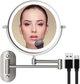 img 4 attached to 💡 Ultimate Rechargeable LED Lighted Makeup Mirror: Wall Mounted Double Sided 10X Magnification Vanity Mirror with 3 Colors Mode Settings, Touch Sensor Dimming, 360 Degree Rotation, and Nickel Finish