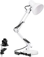 💡 torchstar metal swing arm desk lamp with clamp, adjustable table lamp for bedroom, study, home office - e26 & e27 base, replaceable bulbs, multi-joint, white finish логотип