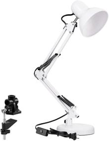 img 4 attached to 💡 TORCHSTAR Metal Swing Arm Desk Lamp with Clamp, Adjustable Table Lamp for Bedroom, Study, Home Office - E26 & E27 Base, Replaceable Bulbs, Multi-Joint, White Finish