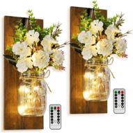 🕯️ farmhouse decor rustic wall mounted candlesmayson can wall candlestick with remote control led lamp and white peony - perfect living room and bathroom wall mounted decorative lamp логотип