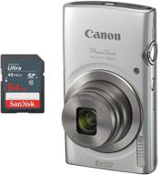 canon powershot elph 180 digital camera with 64gb memory card - silver logo