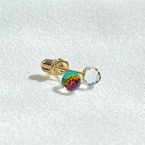 img 2 attached to 🌈 Ioka - 14K Yellow Gold CZ Rainbow Round Disco Ball Stud Earrings with Secure Screw Backs