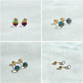 img 1 attached to 🌈 Ioka - 14K Yellow Gold CZ Rainbow Round Disco Ball Stud Earrings with Secure Screw Backs