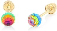 🌈 ioka - 14k yellow gold cz rainbow round disco ball stud earrings with secure screw backs logo