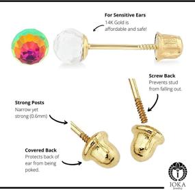 img 3 attached to 🌈 Ioka - 14K Yellow Gold CZ Rainbow Round Disco Ball Stud Earrings with Secure Screw Backs