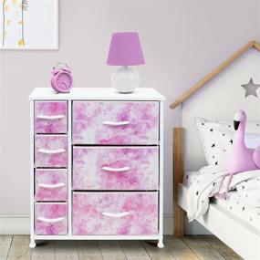 img 2 attached to 👗 Sorbus Dresser Organizer for Kids - Bedroom Organization for Boys & Girls, Baby Dresser - Clothing & Toy Storage Drawers - Durable Steel Frame, Wooden Top, Pastel Tie-dye Pink Fabric (7-Drawer)