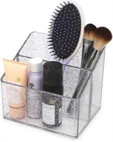 img 1 attached to Isaac Jacobs Clear Acrylic 2-Section Organizer with Remote Holder & Multi-Functional Storage - Perfect for Home, Bathroom, Office, Child's Desk (Silver Glitter)