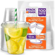 🥤 100 sets of clear plastic cups with straw slot lid – pet crystal clear disposable 12oz plastic cups with lids logo