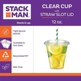 img 3 attached to 🥤 100 Sets of Clear Plastic Cups with Straw Slot Lid – PET Crystal Clear Disposable 12oz Plastic Cups with Lids