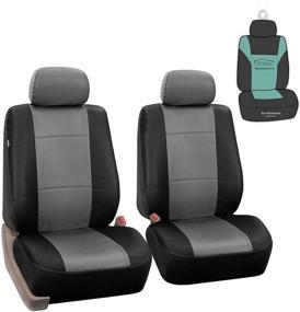 img 4 attached to FH Group PU002102 Premium PU Leather Seat Covers (Gray) Front Set With Gift – Universal Fit For Cars Trucks And SUVs