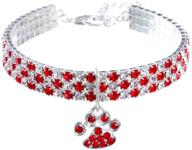 rayminsino red diamond pet collar – adjustable crystal elastic necklace for cats and dogs, heart claw pendant wedding pet jewelry logo