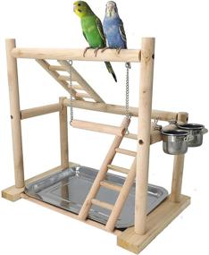 img 4 attached to 🐦 MINORPET Pet Bird Playpen: Wood Parrot Playstand for Stimulating Exercise and Fun