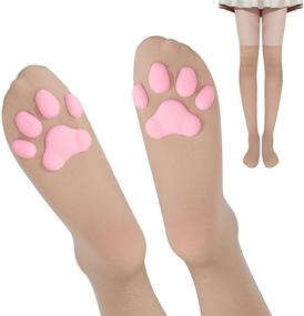 img 4 attached to 🐾 Thigh High Pink Cat Paw Pad Socks - Cute 3D Kitten Claw Stockings for Girls, Women, Lolita Cat Cosplay
