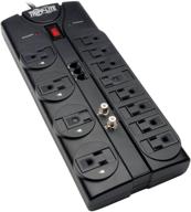 💡 tripp lite tlp1208teltv 12-outlet surge protector power strip, 8ft cord, right-angle plug, tel/modem/coax protection, rj11, &amp; $150,000 insurance - black логотип